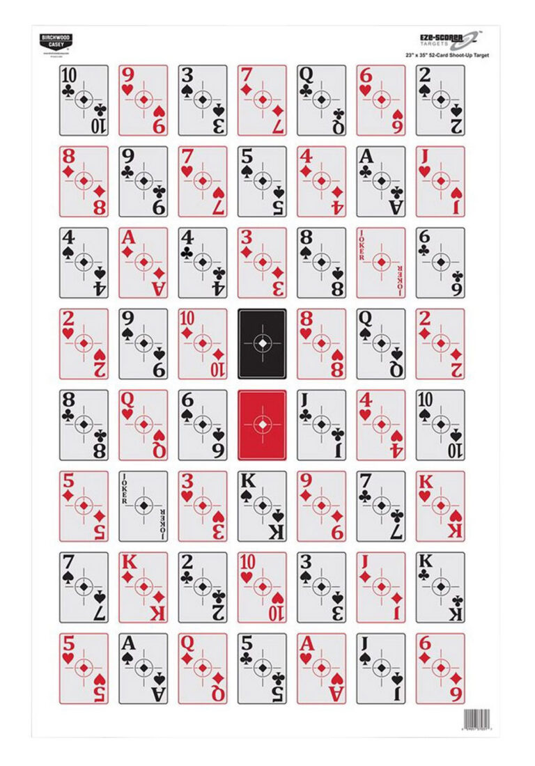 Birchwood Casey 37028 EZE-Scorer Playing Cards Paper Hanging 23" x 35" Black/Red 100 Per Pkg