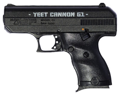 Hi-Point 916G1YC YC9 Gen1 9mm Luger 8+1 3.50″ Black Steel Barrel, Black Serrated w/Engraving Steel Slide, Black Polymer Frame & Grip, Right Hand