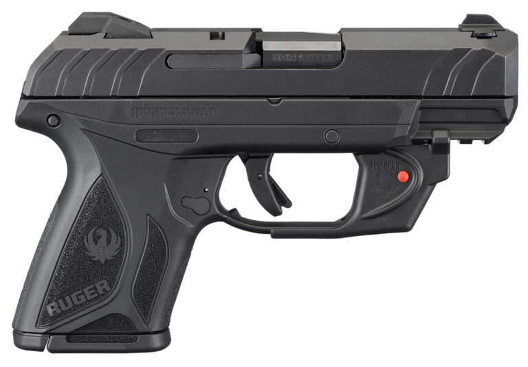 Ruger 3830 Security-9 Compact 9mm Luger  3.42" Barrel 10+1, Black Nylon Grip Frame With Picatinny Acc. Rail, Black Oxide Steel Slide, Manual Safety, Includes Viridian Red Laser