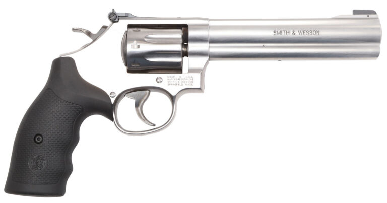 Smith & Wesson 12460 Model 648  K-Frame Frame 22 WMR 8 Shot 6" Stainless Steel Barrel, Cylinder & Frame, Black Finger Grooved Grip, Internal Lock Safety, Exposed Hammer