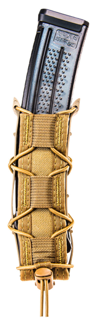 High Speed Gear 11EX00CB TACO Extended Mag Pouch Single Coyote Brown Nylon MOLLE Belts 2″ Wide Compatible w/ Pistol