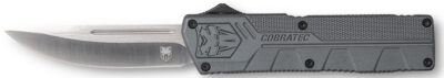 CobraTec Knives GYCTLWDNS Lightweight  3.25″ OTF Drop Point Plain D2 Steel Blade/Gray Aluminum Handle Includes Pocket Clip