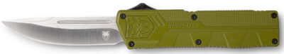 CobraTec Knives ODCTLWDNS Lightweight  3.25″ OTF Drop Point Plain D2 Steel Blade/OD Green Aluminum Handle Includes Pocket Clip