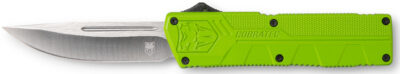 CobraTec Knives ZBGCTLWDNS Lightweight  3.25″ OTF Drop Point Plain D2 Steel Blade/Zombie Green Aluminum Handle Includes Pocket Clip