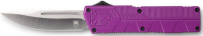 CobraTec Knives PURCTLWDNS Lightweight  3.25″ OTF Drop Point Plain D2 Steel Blade/Purple Aluminum Handle Includes Pocket Clip