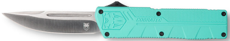 CobraTec Knives TFCTLWDNS Lightweight 3.25" OTF Drop Point Plain D2 Steel Blade/Tiffany Blue Aluminum Handle Includes Pocket Clip