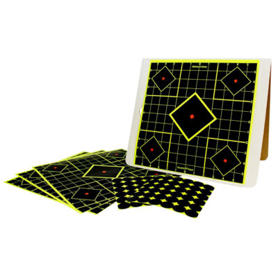 Birchwood Casey 34202 Shoot-N-C Reactive Target Kit Self-Adhesive Paper Black/Yellow 12″x12″ 5-Diamond 4 Pack
