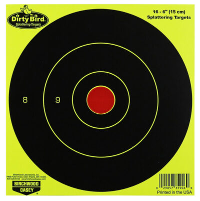 Birchwood Casey 35906 Dirty Bird  6″ Bullseye Paper Hanging Pistol/Rifle Black/Yellow 16 Per Pkg