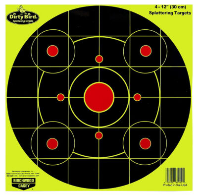 Birchwood Casey 35925 Dirty Bird  12″ Bullseye Paper Hanging Pistol/Rifle Black/Yellow 25 Per Pkg