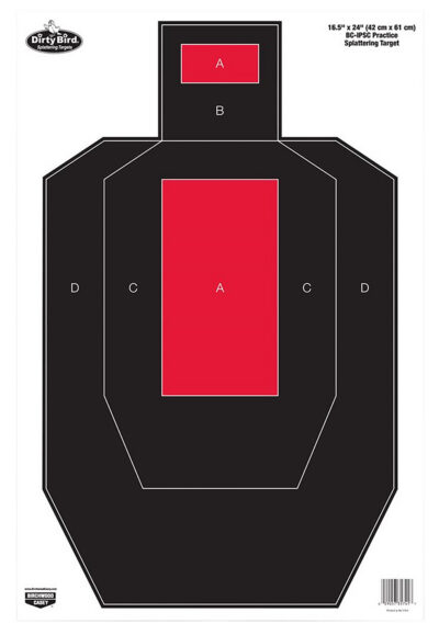 Birchwood Casey 35743 Dirty Bird  IPSC Tagboard Hanging Pistol 16.50″ x 24″ Black/Red White Impact Splatter 3 Per Pkg