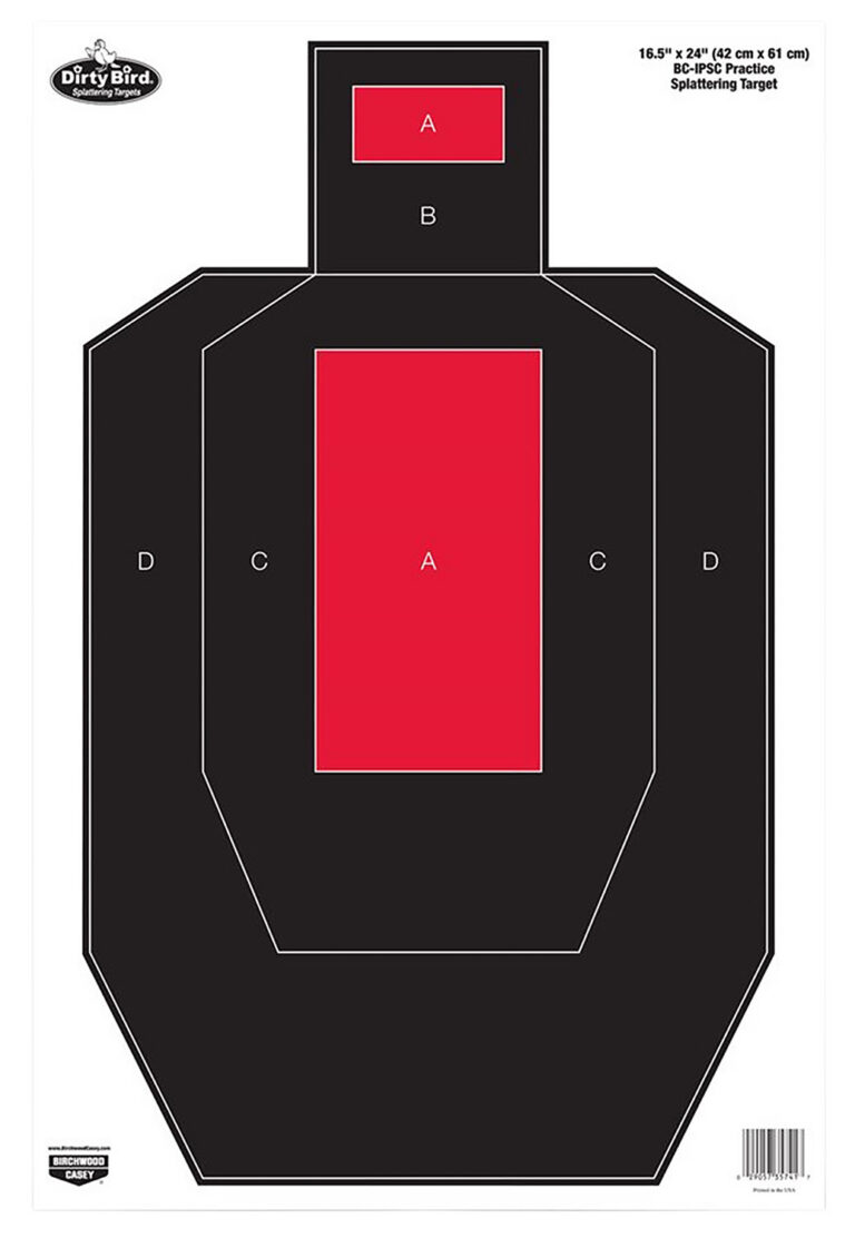 Birchwood Casey 35743 Dirty Bird IPSC Tagboard Hanging Pistol 16.50" x 24" Black/Red White Impact Splatter 3 Per Pkg