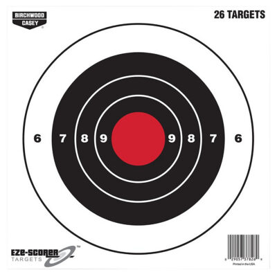 Birchwood Casey 37826 EZE-Scorer  8″ Bullseye Paper Hanging Black/Red 26 Per Pkg