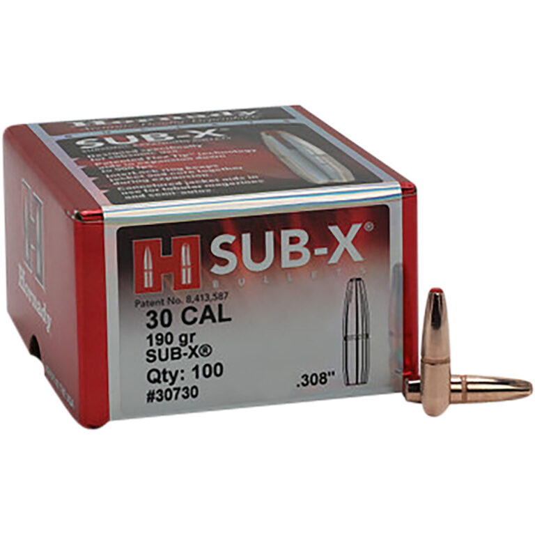 SUB-X® 30 CALIBER (0.308'') RIFLE BULLETS SUB-X .30 CAL. (0.308'') 190GR POLYMER TIP BOAT TAIL 100/BOX
