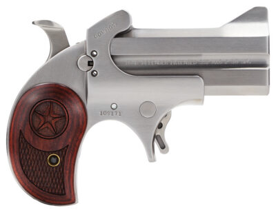 Bond Arms BACD Cowboy Defender 357 Mag/38 Sp 2rd 3″ Barrel, Stainless Metal Finish, Blade Front/Fixed Rear Sights, Laminated Rosewood Grip, No Trigger Guard, Manual Safety