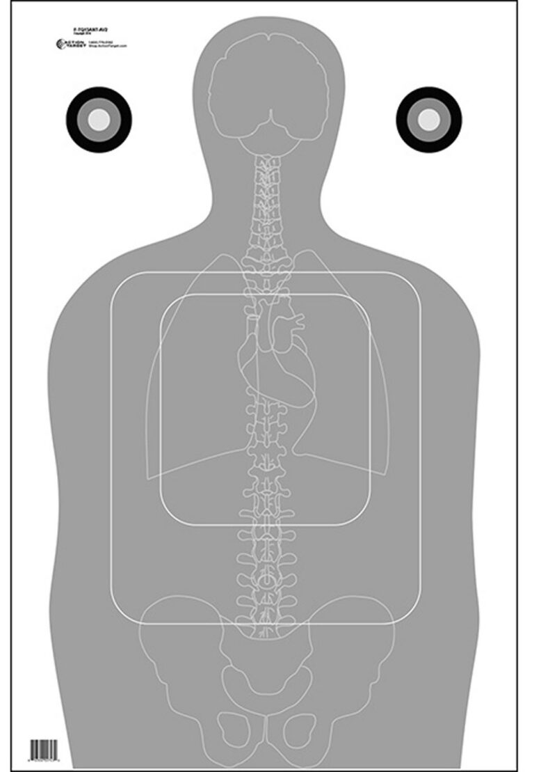 Action Target FTQ15ANTAV2100 Qualification Silhouette/Vitals Paper 23" x 35" Gray/White 100 Per Box