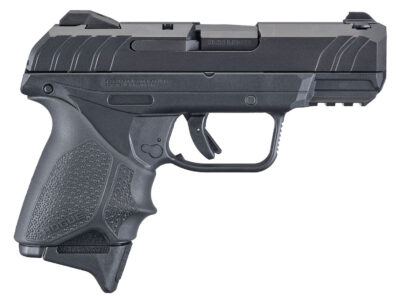 Ruger 3829 Security-9 Compact 9mm Luger  3.42″ Barrel 10+1, Black Nylon Grip Frame With Picatinny Acc. Rail, Black Oxide Steel Slide, Hogue Beavertail HandALL Grip Sleeve, Manual Safety