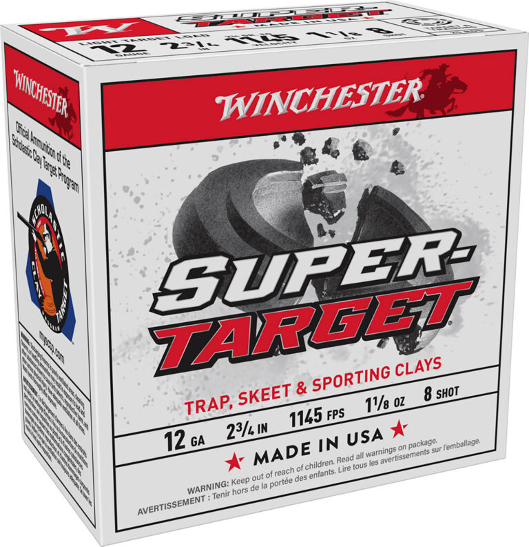 SUPER TARGET 12 GAUGE 2-3/4'' #8 SHOT SHOTGUN AMMO SUPER TARGET 12 GAUGE 2-3/4'' 1-1/8OZ #8 SHOT 1145FPS 25/BOX