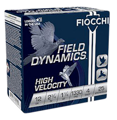 Fiocchi 12HV4 Field Dynamics High Velocity 12Gauge 2.75″ 1 1/4oz 4Shot 25 Per Box/10 Case