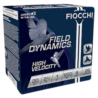 Fiocchi 20HV6 Field Dynamics High Velocity 20Gauge 2.75″ 1oz 6Shot 25 Per Box/10 Case