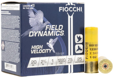 Fiocchi 20HV75 Field Dynamics High Velocity 20Gauge 2.75″ 1oz 7.5Shot 25 Per Box/10 Case