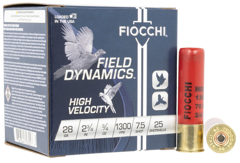 Fiocchi 28HV High Velocity 28ga 23/4in 2 1/4 dram equiv 3/4 ounce UPLAND GAME 28 GAUGE 2-3/4'' 3/4OZ #7.5 SHOT 25/BOX