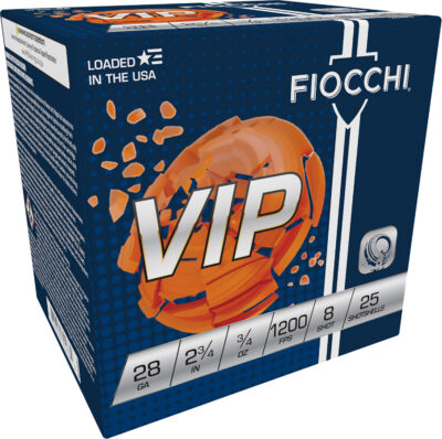 Fiocchi VIP 28ga 2.75” 3/4oz #8 25/bx VIP TARGET 28 GAUGE 2-3/4” 3/4OZ # 8 SHOT 25/BOX