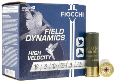 Fiocchi 123HV4 Field Dynamics High Velocity 12Gauge 3″ 1 3/4oz 4Shot 25 Per Box/10 Case