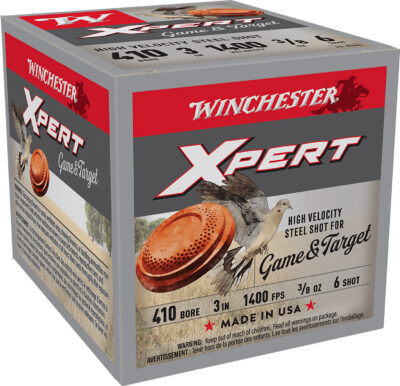 XPERT GAME & TARGET .410 BORE 3” #6 SHOT SHOTGUN AMMO XPERT GAME & TARGET .410 BORE 3” 3/8OZ #6 SHOT 25/BOX