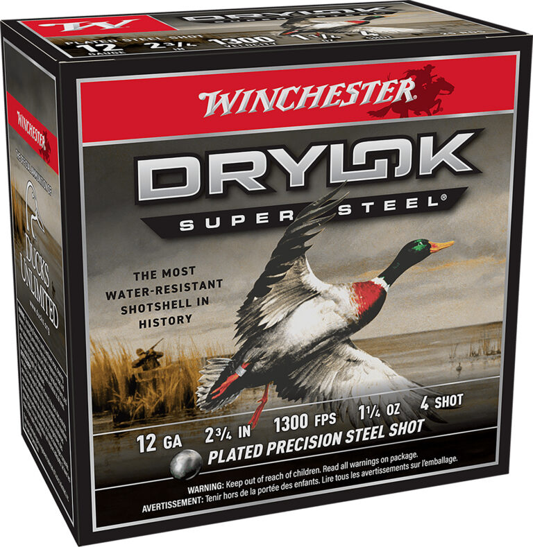 DRYLOK SUPER STEEL MAGNUM 12 GA 2-3/4'' #4 SHOT SHOTGUN AMMO DRYLOK SUPER STEEL MAG 12GA 2.75'' 1-1/4OZ #4 SHOT 25/BOX