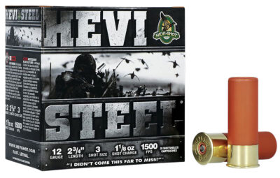 HEVI-Shot HS61223 HEVI-Steel  12Gauge 2.75″ 1 1/8oz 3Shot 25 Per Box/10 Case