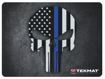 TekMat TEKR20PUNISHER  Ultra 20 Cleaning Mat Black/White/Blue Rubber 15″x20″ Blue Line Punisher Skull