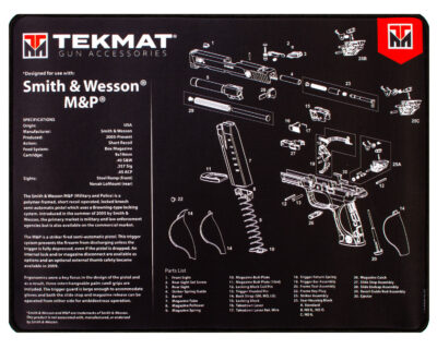 TekMat TEKR20SWNP S&W M&P Ultra 20 Cleaning Mat Black/White Rubber 15″x20″ S&W M&P Parts Diagram Illustration