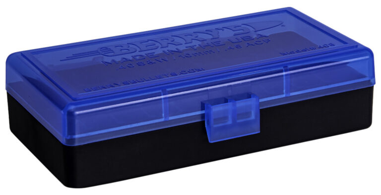 Berrys 408 Ammo Box 40 S&W, 45 ACP, 10mm 50rd Blue/Black