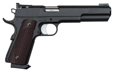Dan Wesson 01840 Bruin 10mm Auto 8+1 6.03″ Barrel, Stainless Steel Frame w/Beavertail, Serrated Stainless Steel Slide, Black Duty Finish, Brown G10 Grip, Adjustable Tritium Night Sights, Includes 2 Magazines