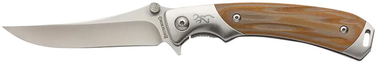 Browning 3220330 Wicked Wing  3.50" Folding Trailing Point Plain Satin 7Cr17MoV SS Blade Amber/Satin G10/SS Handle Includes Pocket Clip