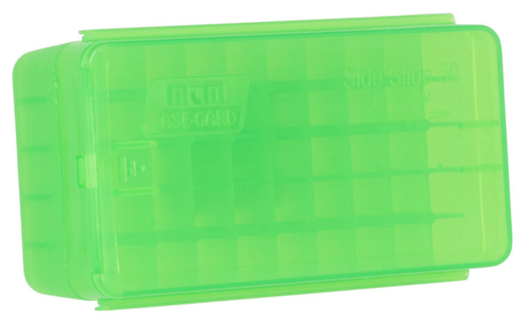 MTM Case-Gard P50SS9M16 Side-Slide Ammo Box Multi-Caliber Handgun Clear Green Plastic 50rd