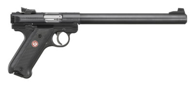 Ruger 40173 Mark IV Target 22 LR 10+1 10″ Overall Blued Bull Barrel, Slide & Frame, Black Checkered Polymer Grips
