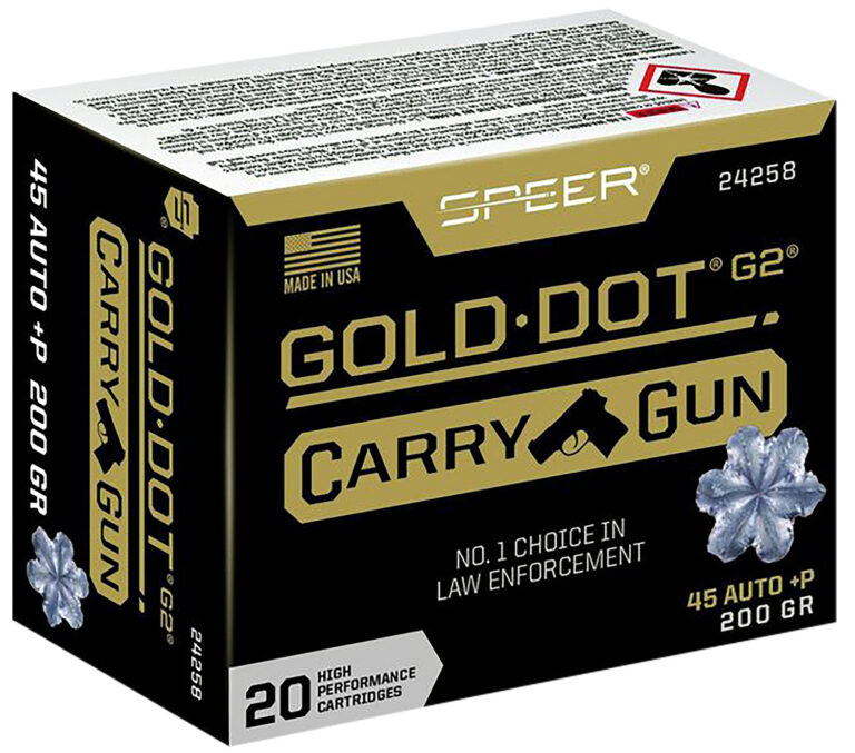 Speer Ammo 24258 Gold Dot Carry Gun 45 ACP +P 200 gr Hollow Point (HP) 20 Bx/ 10