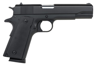 Tisas 10100518 1911 A1 Service 45 ACP 7+1, 5″ Black Steel Barrel, Black Cerakote Serrated Steel Slide, Black Cerakote Steel Frame w/Beavertail, Ambidextrous