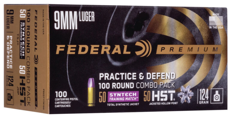 Federal P9HST1TM100 Premium Practice & Defend 9mm Luger 124 gr HST JHP Syntech TSJ 100 Per Box/ 5 Case