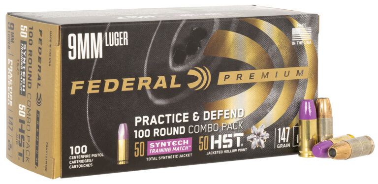 FEDERAL 9MM LUGER 147GR PRACTICE & DEFEND HST/SYNTECH COMBO AMMO 100RD