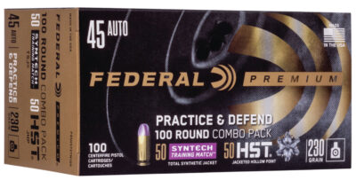 FEDERAL 45 AUTO 230GR PRACTICE & DEFEND HST/SYNTECH COMBO AMMO 100RD