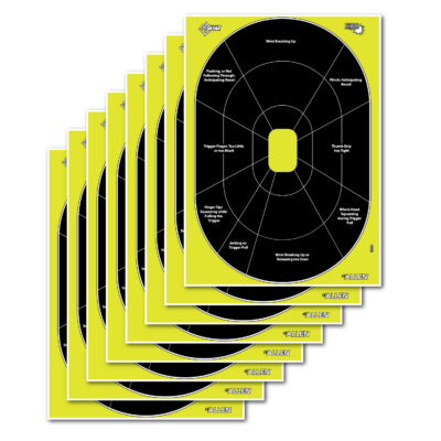 EZ-Aim 15220 Splash Reactive Target Oval Paper Hanging Handgun 12″ x 18″ Black/Yellow 8 Per Pkg