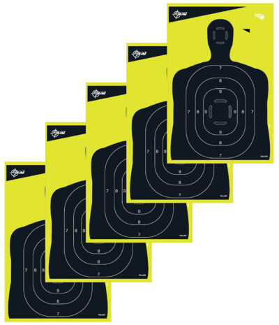 EZ-Aim 15330 Splash Reactive Target Silhouette Paper Hanging 12″ x 18″ Black/Yellow 5 Pack
