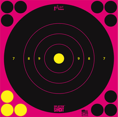 Pro-Shot 8BPINK6PK SplatterShot  Self-Adhesive Paper Black/Pink 8″ Bullseye 6 Pack