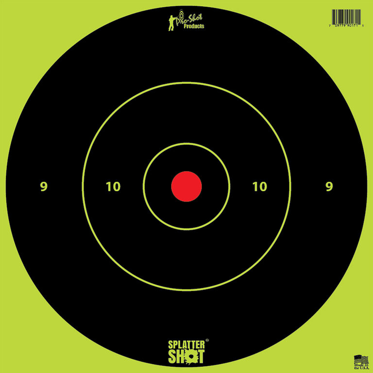 Pro-Shot 12BGREENTG12PK SplatterShot 12" Bullseye Hanging Heavy Paper Black/Red Impact Enhancement Yes White 12 PK