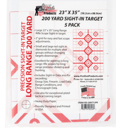 Pro-Shot RSI200YT5PK SplatterShot Sight-In Diamond Hanging Heavy Paper 200 yds 23″ x 35″ White/Red 5 Pack