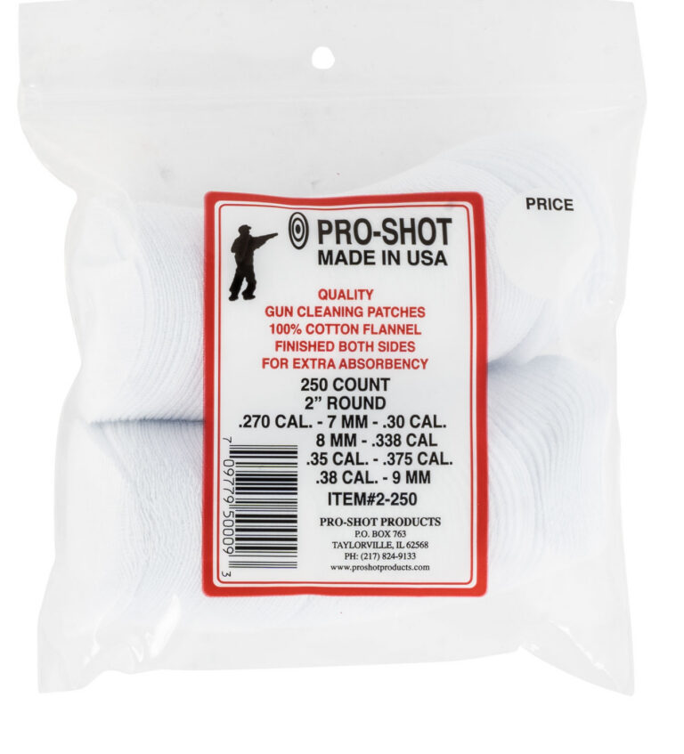 Pro-Shot 2250 Cleaning Patches .270 - .38 Cal 2" Round Cotton Flannel 250 Pack