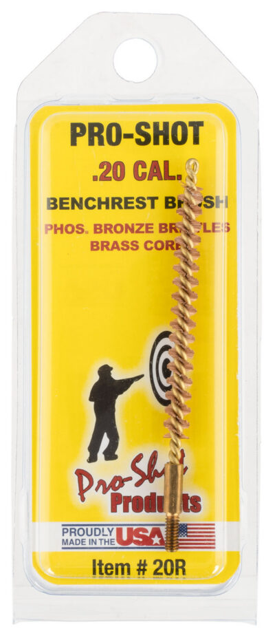 Pro-Shot 20R Bore Brush  .20/ .204 Cal Rifle #5-40″ Thread Bronze Bristles Brass Core