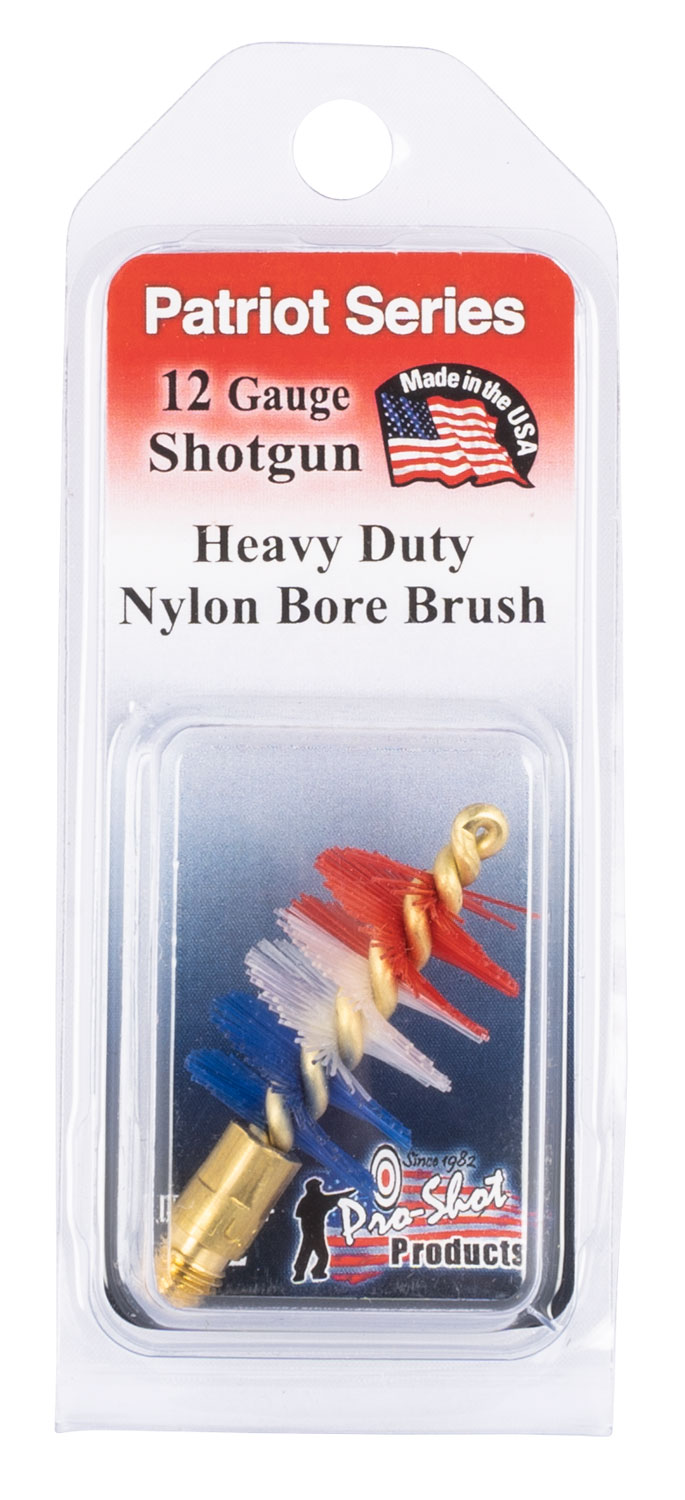 Pro-Shot PS12 Shotgun Bore Brush Patriot 12 Gauge Brass Core Nylon Bristle (Red,